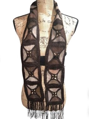 Vintage 1970's Sash Belt  Made Of Leather Macrame & Crochet.   54.5" x 6.5".